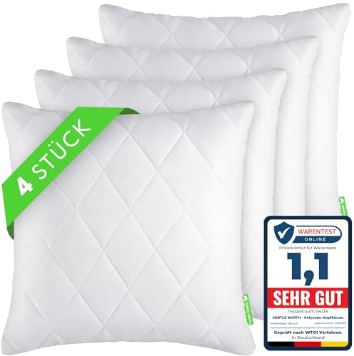 Gentle North Kopfkissen (40x40 cm groß) - 4er Set Kissen für Bett und als Dekokissen - Mit Reißverschluss für Füllung - Sofakissen - Zierkissen für Couch und Sofa - Ökotex - Waschbar bis 60° - Weiß
