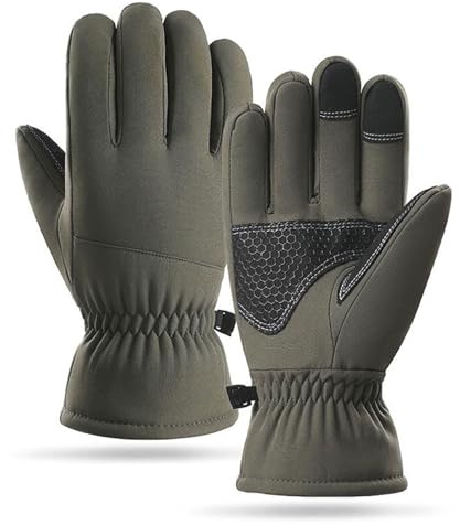 Minicoco Men Waterproof Ski Gloves, Winter Touchscreen Thermal Gloves with Fleece, Windproof Snowboard Gloves for Skiing Running and Cycling (Green)