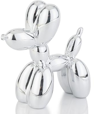 AMOIENSIS Glänzende Ballonhund-Statue, elektroplattierte Tierskulptur, kleine Dekofigur für Regal, vielseitige Schreibtischdekoration, farbenfroher Ballonhund, Silber, 10,2 cm