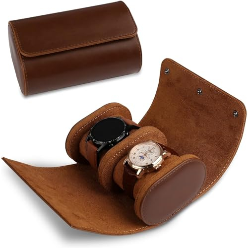 CRSUSUKJ 2 Uhrenbox Organizer, Slots der zylindrische Uhrenbox, Schmucksache Speicherkasten Uhrenbox, PU Leder Uhrenrolle, Uhrenrolle PU Leder Watch Box, Uhren Aufbewahrungsbox (Braun)