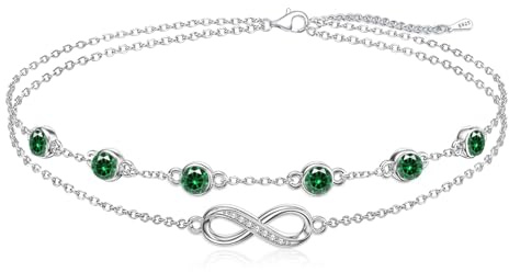 Cosie Lily Infinito Pulsera Mujer Plata de Ley 925 Piedra Nacimiento Joyas Mujer Doble Capa Pulsera Personalizado Corazon Pulsera Regalo Cumpleaños Mujer para Mamá Esposa Novia Amigas