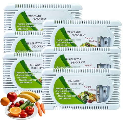 Confezione da 6 deodoranti per frigorifero, frigorifero e congelatore, eliminano gli odori, riutilizzabili, non profumati, al carbone attivo e umidità per congelatori, refrigeratori, armadi e bidoni