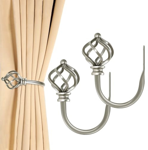 KAMANINA 2 Stück Vorhang Raffhalter Antik Silber, U-Form Raffbügel Vorhänge | Vorhanghalter, Raffhalter für Gardinen, Metall, Wandbefestigung, mit Twisted Cage Endstück, Wohnzimmer, Gegenstände Aufhängen