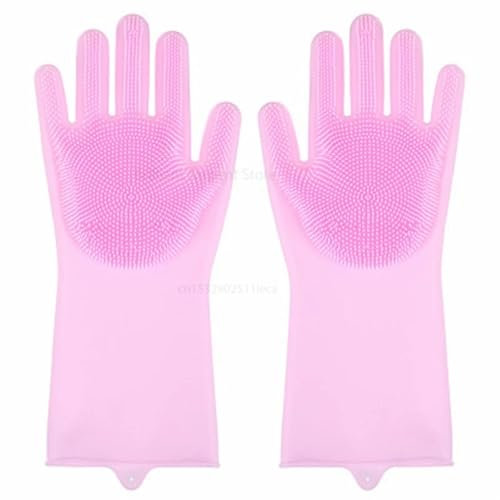 FYJL Cleaning Gloves Kitchen Cleaning Tools, Household Silicone Gloves, Dishwashing Brushes, Dishwashing Gloves Dishwashing Gloves(Pink)