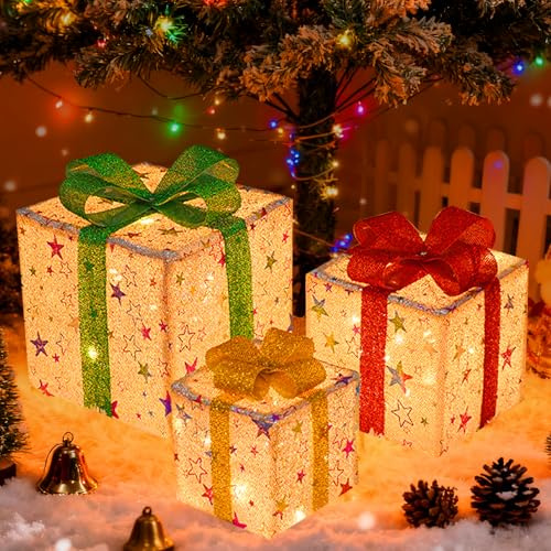 XPJBKC LED Geschenkboxen Weihnachten, LED Weihnachtsdeko Beleuchtete Geschenke mit Fernbedienung und 8 Beleuchtungsmodi, Warm Geschenkbox Weihnachten,Led Deko Geschenke Leucht Boxen für Weihnachtsbaum