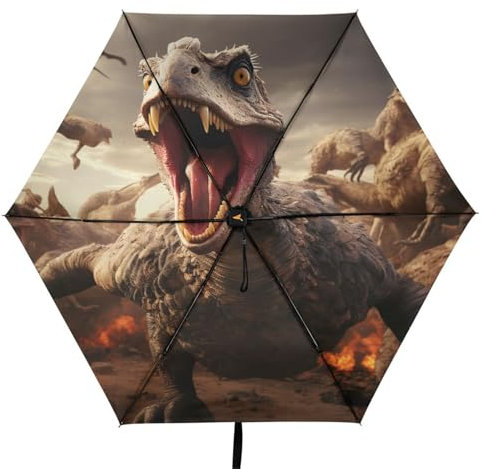 Linnyio Cooles Aquarell Tier Dinosaurier Taschenschirm, UV-Schutz, Kompakter Reiseschirm, Sonnenschutz für Jungen und Mädchen