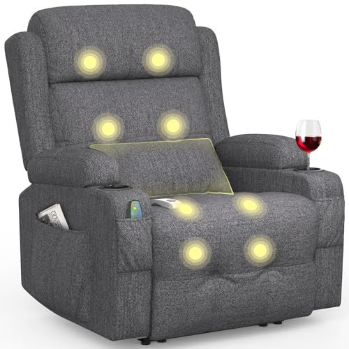 BareTay Relaxsessel Fernsehsessel Elektrisch Verstellbar Massagesessel mit Wärmefunktion Liegefunktion,2 Getränkehalter,4 Seitentaschen, TYP C & USB-Anschlüsse, TV Sessel für Fußteil, Wohnzimmer