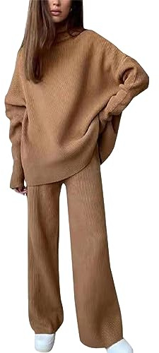 Maglia e Pantalone Donna Casual Elegante Tuta Da Casa Curvy Comode Completo 2 Pezzi Set Coordinati Invernale Completo In Maglia Oversize Lavoro Firmate Tute Morbida Moda Complete Loungewear