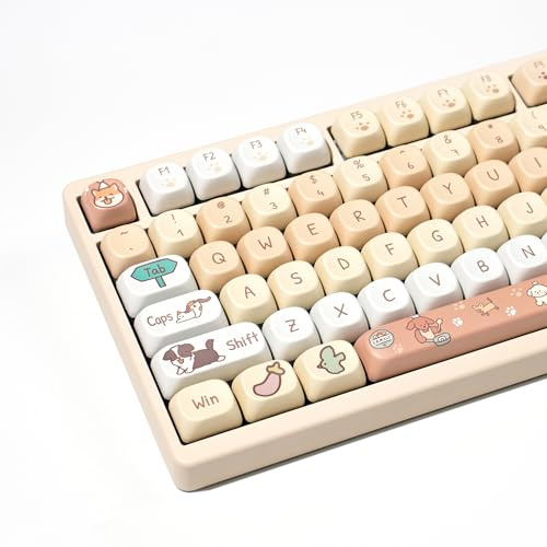 Cute PBT Keycaps - 75 Percent MOA Profile Dye-Sublimation, 132 Round Custom Keycaps Set for 60% 75% 80% 100% Mechanical Keyboard (Yellow)