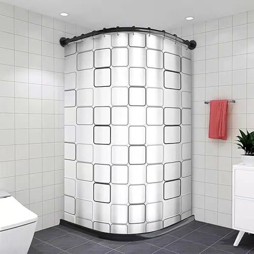 Duschvorhangstange L Form, Gebogene Duschvorhangstange Teleskopstange Edelstahl, Ohne Bohren, Mit Spritzschutz Leiste Dusche & Duschvorhang, Für Badezimmer B(Size:D 70-95cm x 105 -165cm,Color:Schwarz)