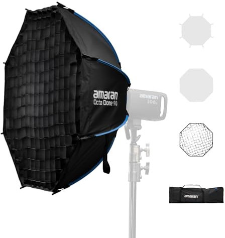 Amaran Octa Dome 90 One-Snap Setup Octagonal Bowens Mount Softbox, Soft Light Modifier with Diffusion & Grid for Portrait Photography & Studio Interviews, Portable with Carrying Bag