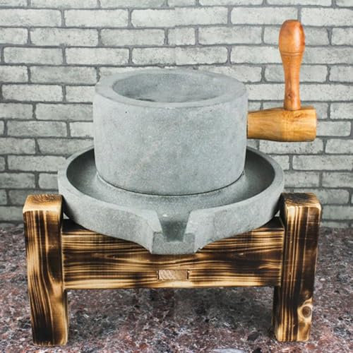 Paste Mill,Hand Stone Mill, Handmade Stone Mill Industry Manual Food Paste Mill with Wooden Frame, Hand-cranked Grain Pulverizer for Rice/Corn Juice(20cm x 30cm (7 7/8 x 11 3/4))