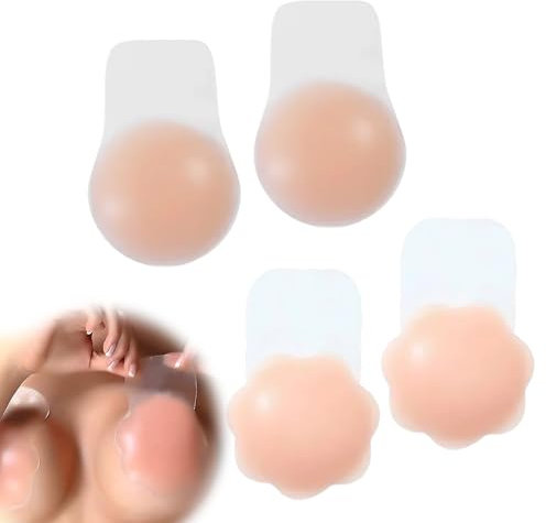 ExcellaElite Sticky Bra 2 Pairs Boobtapes Push up Silicone Invisible Bra Reusable Suitable for Parties Bars Backless Dresses Weddings Deep V Dresses