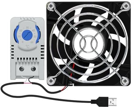 JUNNASALIKER Ventilador de refrigeración silencioso USB de 80 mm con sistemas de control de temperatura de 0 a 60 ℃ para gabinetes, cine en casa, casa de plantas