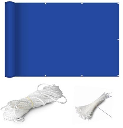 ZFHTAO Balkong, insynsskydd, väderbeständig, 90 x 950 cm, insynsskydd, staket, balkongbeklädnad, balkongskydd, integritetsskärm med buntband och rep, för trädgård och terrassdekoration – mörkblå