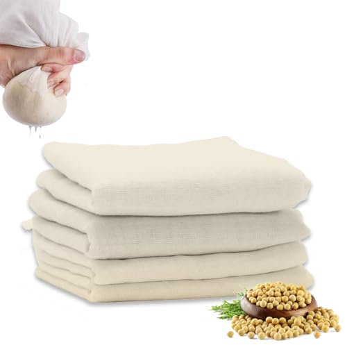 HDXH 4 PCS Cheese Cloths for Straining,Reusable and Washable Cheese Cloths for Straining,muslin cloths for cooking,Precut 50X50cm,100% Unbleached Pure for Straining Butter,Nut Milk