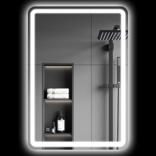 HOMCOM Specchio Bagno con Luce LED 70x100 cm, 3 Colori Dimmerabile, Memoria | Specchio da Parete, Antiappannamento, Interruttori Touch, Vetro Temperato, IP44, Orizzontale/Verticale