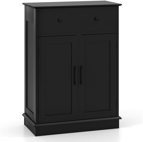 GIANTEX Badezimmerschrank, Badschrank mit 2 Schubladen & verstellbarem Regal, Aufbewahrungskommode mit Kippschutz, 56 x 30 x 80 cm Beistellschrank für Wohnzimmer & Schlafzimmer (Schwarz)