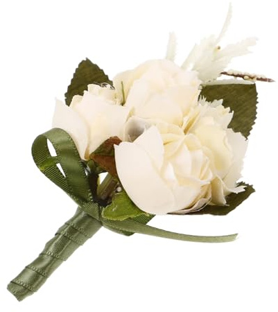 PACKOVE Künstliche Boutonniere Hochzeit Anstecker Realistisch Aussehende Blume Corsage Für Bräutigam Brautjungfer Beige Hochzeitsdekoration