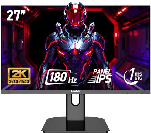 Gawfolk 27 inch 2K QHD(2560×1440) PC Screen, 180Hz Gaming Monitors, 1ms Without Bezel, AdaptiveSync,100% sRGB, 178° Wide Viewing Angle, HDMI2.0、DisplayPort,Wall-mounted compatible 75 * 75MM - Black