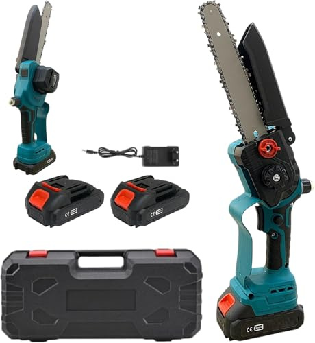 Mini Motosega Potatore con Doppia Batteria 48V Lama 8 con oleatore, registrazione Catena Senza l'utilizzo di utensili Motosega Elettrica per il Taglio del Legno e Giardini DIY