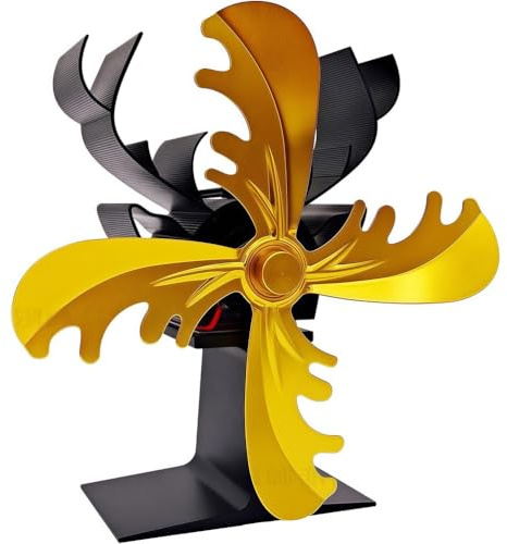 BESTXH Ventilatore per Stufa A Legna, Ventilatore per Stufa A Legna A 4 Pale Alimentato A Calore, Ventilatore per Stufa A Legna A Risparmio Energetico, Funzionamento Silenzioso,d'oro