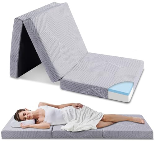 EGOHOME Klappmatratze 65x196 cm, Faltmatratze Höhe 10 cm, Faltbare Matratze Härtegrade H3, Reisematratze 3-Teilige Visco Schaumstoff, Gästematratze Klappbar für Reisen, Camping, Boden, Gästebet