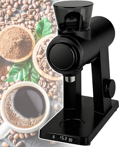 vnmudzeo Moulin à Café Automatique à Meules Plates pour Expresso, Machine à Café à Infusion Froide, Appareil De Broyage pour CafetièRe à Piston, 16 RéGlages De Mouture Black