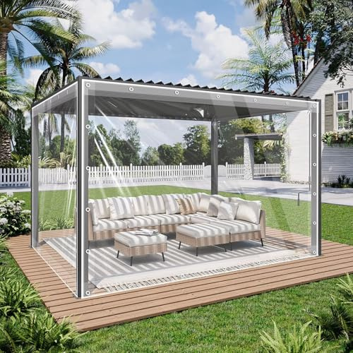 500g/m² Heavy Duty Clear PVC Tarpaulin 3.5x5.3m - Waterproof Vinyl Tarp Cover, 0.35mm Canopy Awning, Durable Patio Enclosure, UV-Resistant, Anti-Aging Insulation