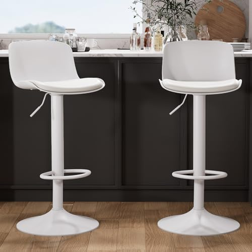 Kidol & Shellder Barhocker 2er Set Weiß, Höhenverstellbare Barhocker mit Lehne, Drehbare Barstühle Küchenhocker für Küche & Tresen