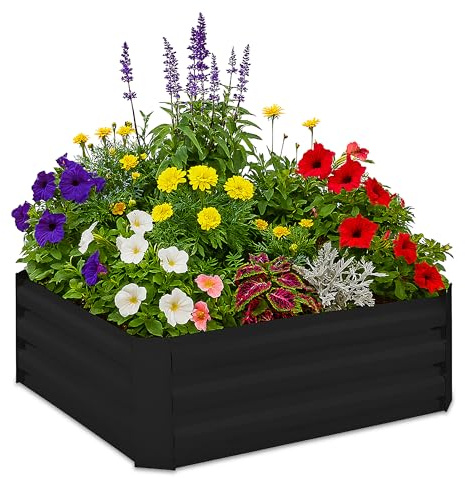 Relaxdays Hochbeet, verzinktes Metall, für Blumen, Pflanzen & Gemüse, HxBxT: 30x90x90 cm, Pflanzenbeet, Farbauswahl | Pflanzen & Gemüse, HxBxT: 30x90x90 cm, eckiges Pflanzenbeet