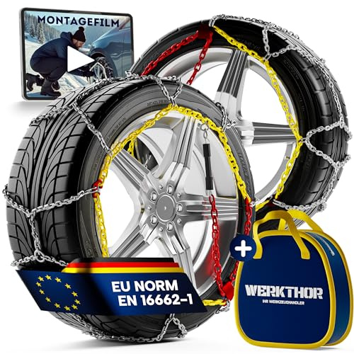 WERKTHOR 2x Schneeketten - Zugelassene Schneeketten für PKW - Einfache Montage & Optimaler Grip - Schneekette aus Metall - Für verschiedenen Reifengrößen (WT 70)