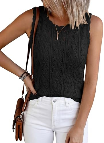 BTFBM Crochet Tops for Women Sleeveless Knit Sweater Vest Tank Top Summer Spring 2026 Cover Ups Beach Vacation Clothes(Black, Large)