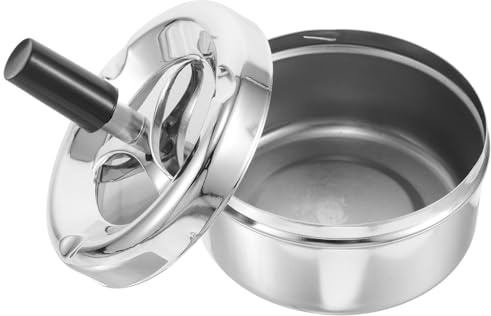 IWOWHERO Cenicero Metálico con Bandeja Giratoria y Diseño Resistente al Viento, Material de Hierro, Color Plata, para Uso Interior en Oficinas y Hogares