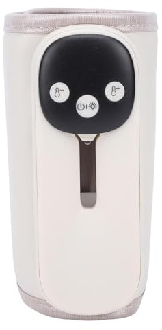 Fabater Calentador de Leche para Bebés Rápido y Compacto con Pantalla LED de 11 Configuraciones de Temperatura para Viajes, Funda Portátil para Calentar Biberones para Madres que Amamantan (Beige)