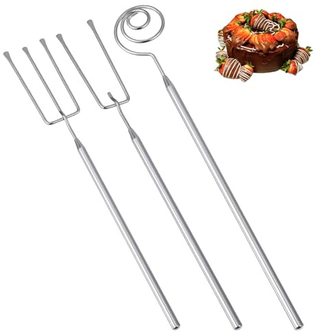 Xinjoduz 3 PCS Chocolate Fork Set Stainless Steel Candy Dipping Fork Spoon Kit Handmade Fondue Forks Cooking Tool with Slotted Spoon for Baking Truffles Cake Decorating Dishwasher Safe