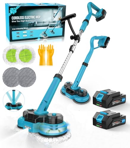 2 In 1 Electric Mop For Floor Cleaning 300RPM/600RPM Cordless Spin Scrubber Floor Cleaner Dual-Motor Spray Mop With LED Headlight, 300ml Water Tank 2 Batteries For Hardwood Tile Laminate Marble Floors