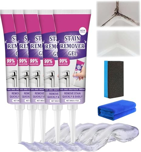Mold Remover Gel 90g, Effective Mould Remover Gel, Grout Cleaner, Powerful Cleaning Gel, Highly Effective in Penetration, Not Damage the Surface, For Bathroom & Kitchen Tile Gaps, Walls, Grout (5PCS)