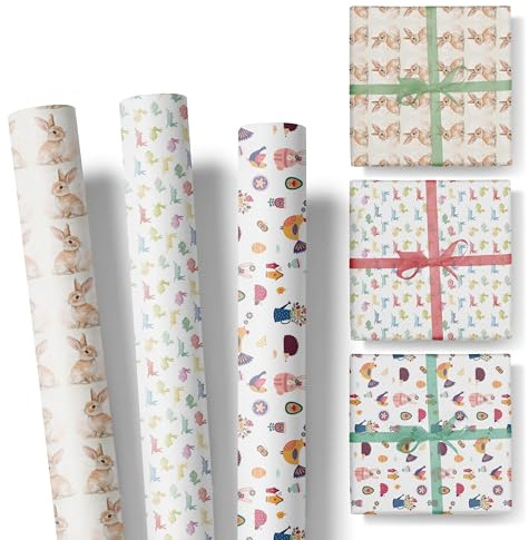 Geschenkpapier Ostern im Set – 3 Rollen: 3m lang, 47cm breit – edel und hochwertig – Osterpapier für Erwachsene und Kinder – (Set 2)