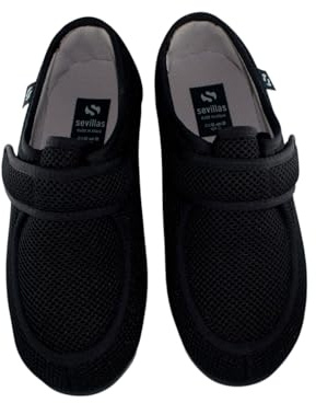 Zapatilla Ancho Especial Rejilla Unisex para Pies Delicados, Negro y Marino, Cierre de Velcro (Negro Rejilla, Sistema Tallas Calzado EU, Adulto, Hombre, Números, Ancho, 47)