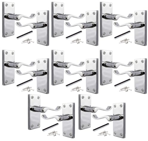 Betley Butterfly Victorian Scroll Door Handles - 8 Pairs Polished Chrome Internal Door Handles on Backplate, Silver Lever Latch Handles Set, Universal Fit for Interior Wooden Doors