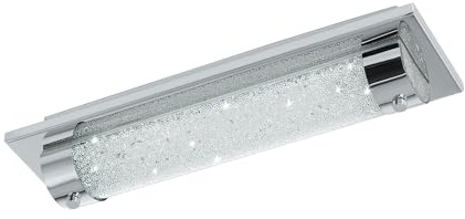 EGLO LED Deckenleuchte Tolorico, 1 flammige Wandlampe Bad | Badezimmer Lampe aus Edelstahl, Glas und Kristall in Chrom, Klar, LED Feuchtraumleuchte neutralweiß, IP44, L 35 cm