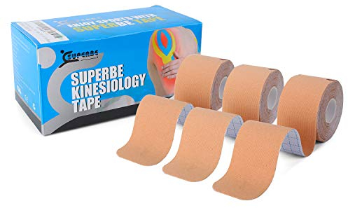 SUPERBE Kinesiologie Tape Vorgeschnittenes Elastisches Kinesiotapes 3 Rollen, 5cm X 5m (Beige)