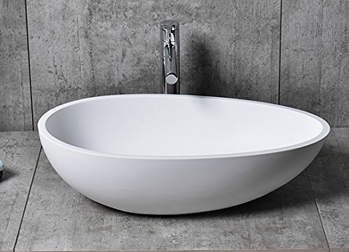 BERNSTEIN Aufsatzwaschbecken TWA65 aus hochwertigem Mineralguss Pure Acrylic – Oval, 60 x 35 x 16 cm, Weiß matt – Idealer Waschtisch, Waschschale, Waschschüssel mit Ablaufgarnitur