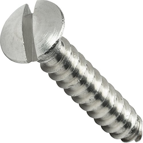 #10 x 1/2 Oval Head Sheet Metal Screws, Slotted Drive, Stainless Steel 18-8, Fully Threaded, Stainless Steel, Self-Tapping, Quantity 100