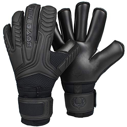 Renegade GK GK Vulcan Onyx Goalie Gloves with Fingersaves | 3.5+3mm Hyper Grip & 4mm Duratek | Black Goal Keeper Gloves (Size 10, Adult, Mens, Roll Cut, Level 3)