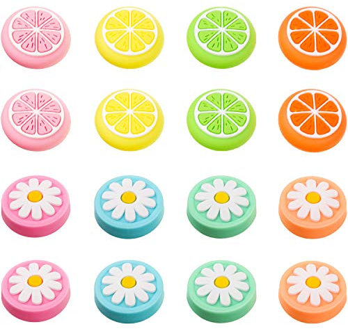 Sumind 16 Cappucci Impugnatura Pollice Ricambio Design Frutta Limone e Fiore Copertina per Stick Analogico Tappo Joystick in Silicone Morbido Compatibile con Switch