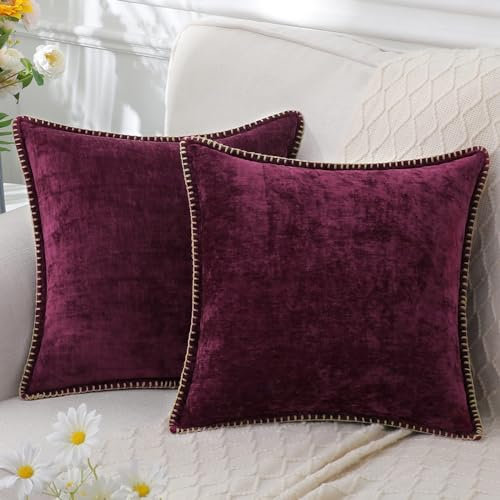 decorUhome Soft Chenille Throw Pillow Covers 26x26 Set of 2 Rhododendron