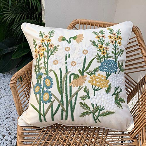 Fuers Leben Funda de cojín de algodón bordada de margarita, 45 x 45 cm