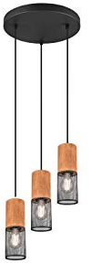 Trio Leuchten Pendelleuchte Tosh 304330332, Metall Schwarz matt, Holz, exkl. 3x E27